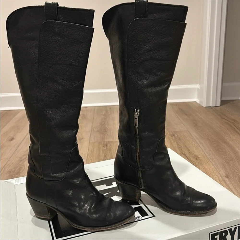 Frye Black Leather Over-the-Knee Boots